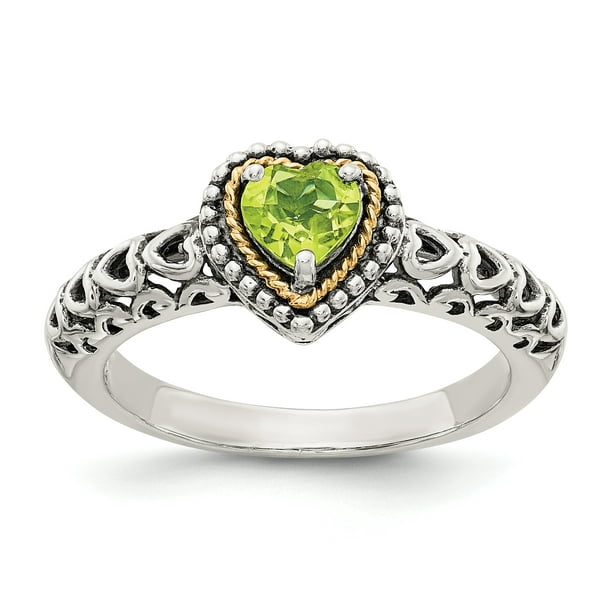 Peridot Ring .925 Sterling Silver w/ 14K Gold Accent Size 6-8 Shey Couture 